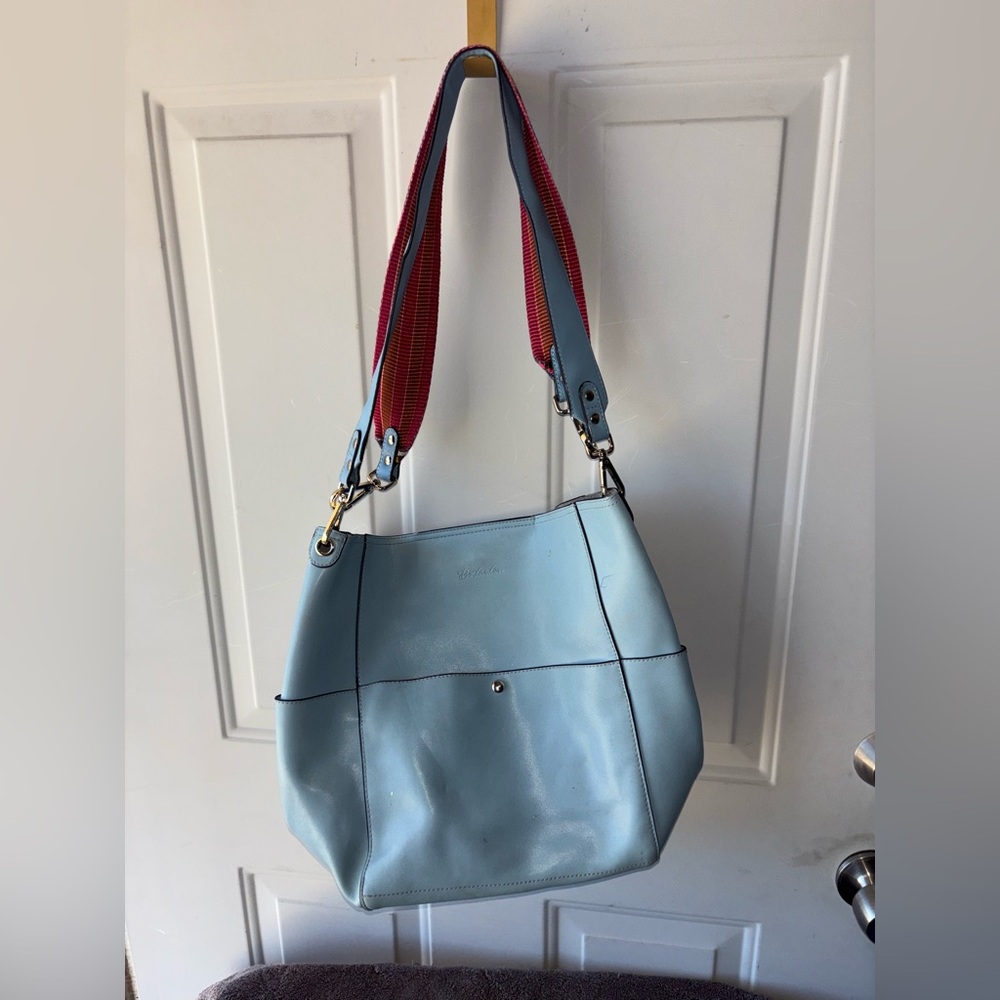 Bostanten light blue leather handbag